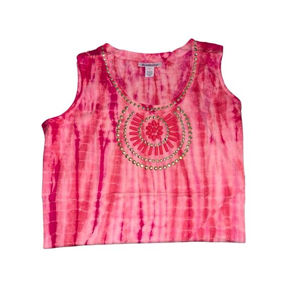 Roaman’s Women’s 2X Sleeveless Tie Dye Tank Top Pink Embellished Studded Beaded - Picture 1 of 2